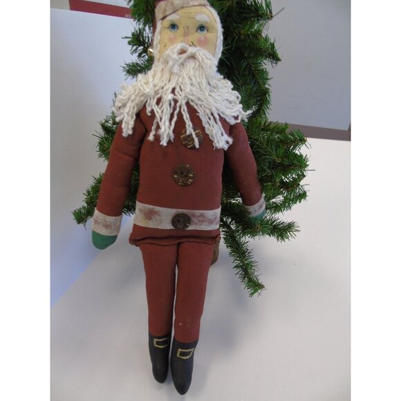 Vintage Christmas Santa Doll Made From Wood And Fabric Beard And Three Buttons - Picture 1 of 4